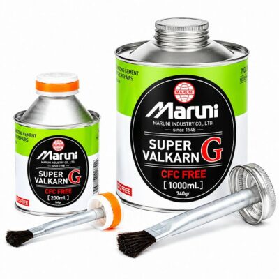 Lata de cemento vulcanizante Super Valkarn Maruni con pincel aplicador para reparación de neumáticos en frío.