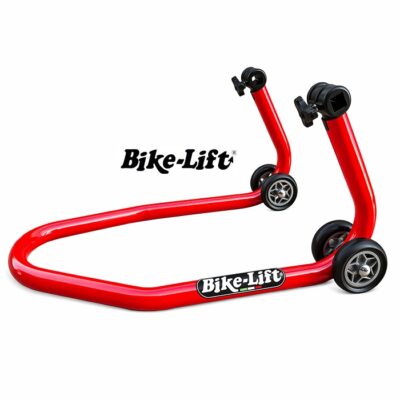 Caballete delantero universal Bike-Lift FS10 con soportes de rodillo para elevación de horquilla y mantenimiento de rueda.