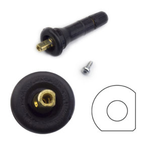 Válvula de repuesto de goma para sensor TPMS T5033 con sistema de anclaje metálico en ángulo de 90 grados.