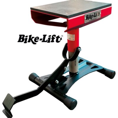 Caballete elevador central Bike-Lift KS-2012 con palanca para motos de cross, enduro y trial en taller.