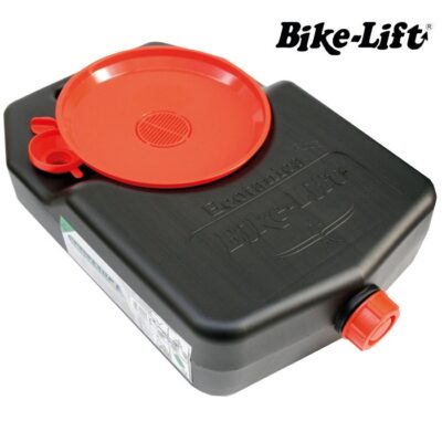 Tanque de drenaje de aceite ECOTANK-12 de Bike-Lift con accesorios de vaciado y filtro antisalpicaduras para taller.