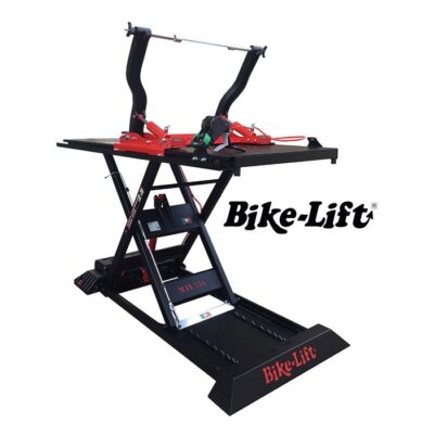 Elevador de moto Bike-Lift MAX 516 Twin Arms con doble brazo neumático para la elevación segura y estable de motocicletas en talleres profesionales.