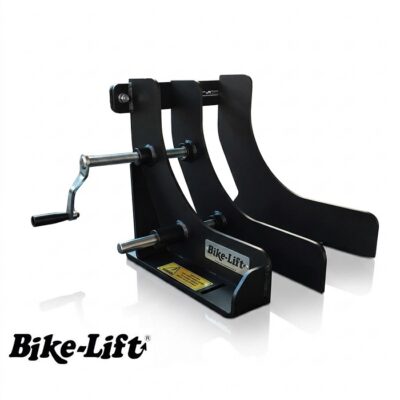 Mordaza manual Bike-Lift W-34N accionada por tornillo sin fin para bloqueo de ruedas de moto en elevadores de taller.