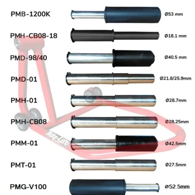 Gama de pernos, pines y ejes de acero macizo para caballete monobrazo izquierdo RS16 de Bike-Lift.