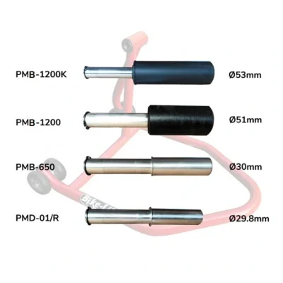 Gama de pernos (pines) de acero para caballete monobrazo derecho RS16R de Bike-Lift. Compatibles con BMW y Ducati.