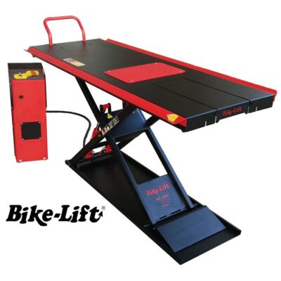 Elevador profesional Bike-Lift CUSTOM 500 diseñado para el mantenimiento seguro de motocicletas pesadas y custom en el taller.