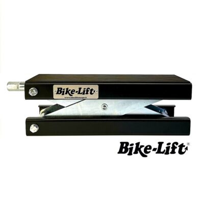 Gato central mecánico profesional Bike-Lift para motos Custom y Harley-Davidson con capacidad de 500kg y superficie de goma antideslizante.