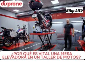 Taller equipado con elevador profesional de moto proporcionado por Disprone