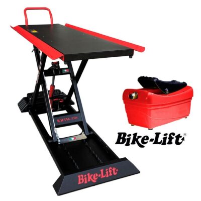 Elevador de moto neumático Bike-Lift Racing 350 de diseño compacto para el mantenimiento técnico de motos deportivas, clásicas y off-road.