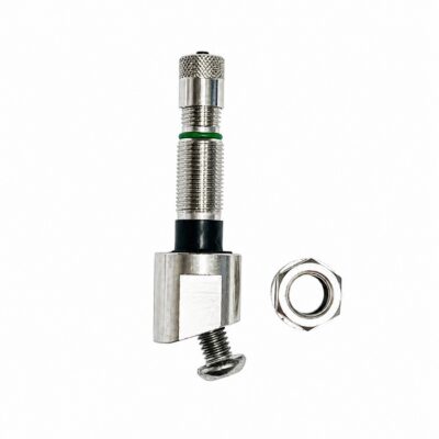 Válvula TPMS de latón niquelado MS 40 con base en ángulo de 18 grados y tornillo de fijación VA 85.
