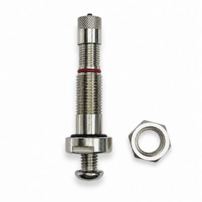 Válvula TPMS corta de vástago metálico 54MS con base plana y tornillo de fijación para camión.