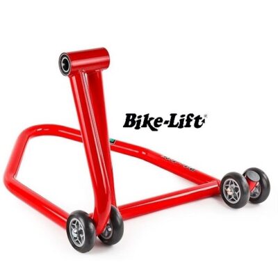 Caballete trasero monobrazo RS16R de Bike-Lift para basculante derecho. Estructura profesional de 5.6 Kg y medidas 55x42.5x70 cm.